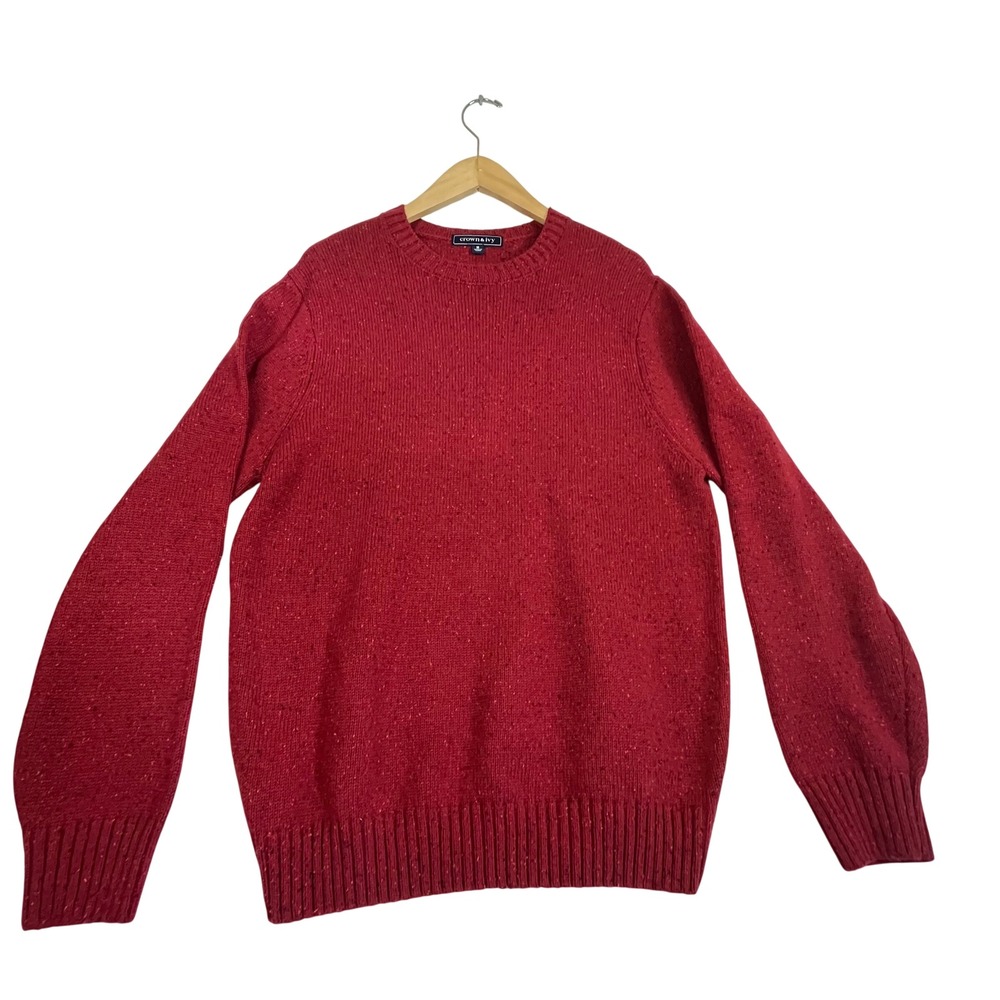 Crown & Ivy Mens Red Marl Speckled Crewneck Cotton Blend Sweater Size M